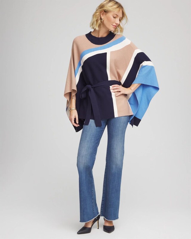 Belted Colorblock Poncho - image 2